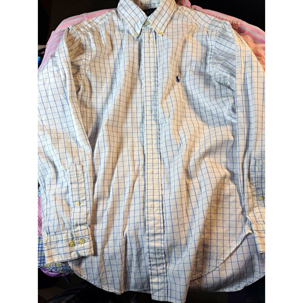Ralph Lauren Classic Fit Men's 15.5 White Blue Check Cotton Button-Down Shirt